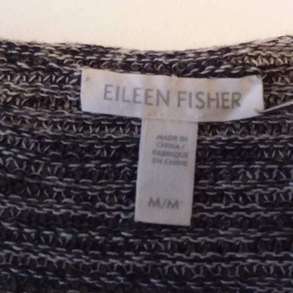 Eileen Fisher Women's M Gray Organic Linen Long Sleeve Open Knit Sweater - Picture 2 of 8